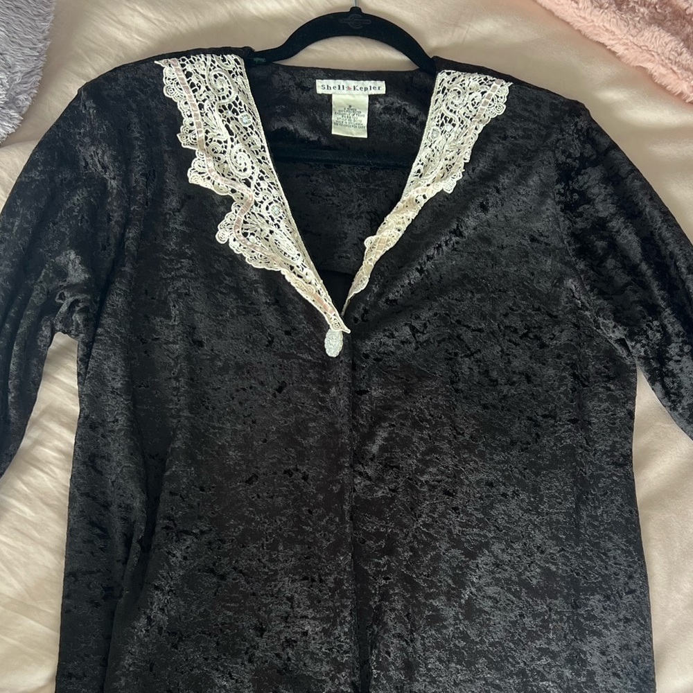 vintage shell kepler size S long sleeve velvet black lace cardigan